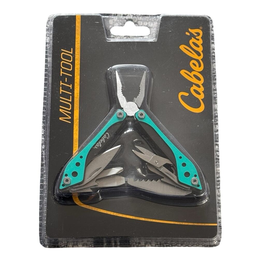 Cabela’s Muti-Tool Teal Silver Screwdrivers Scissors Bottle Opener 3” Closed
